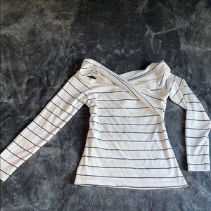 SHEIN Off-Shoulder White and Black Striped Blouse